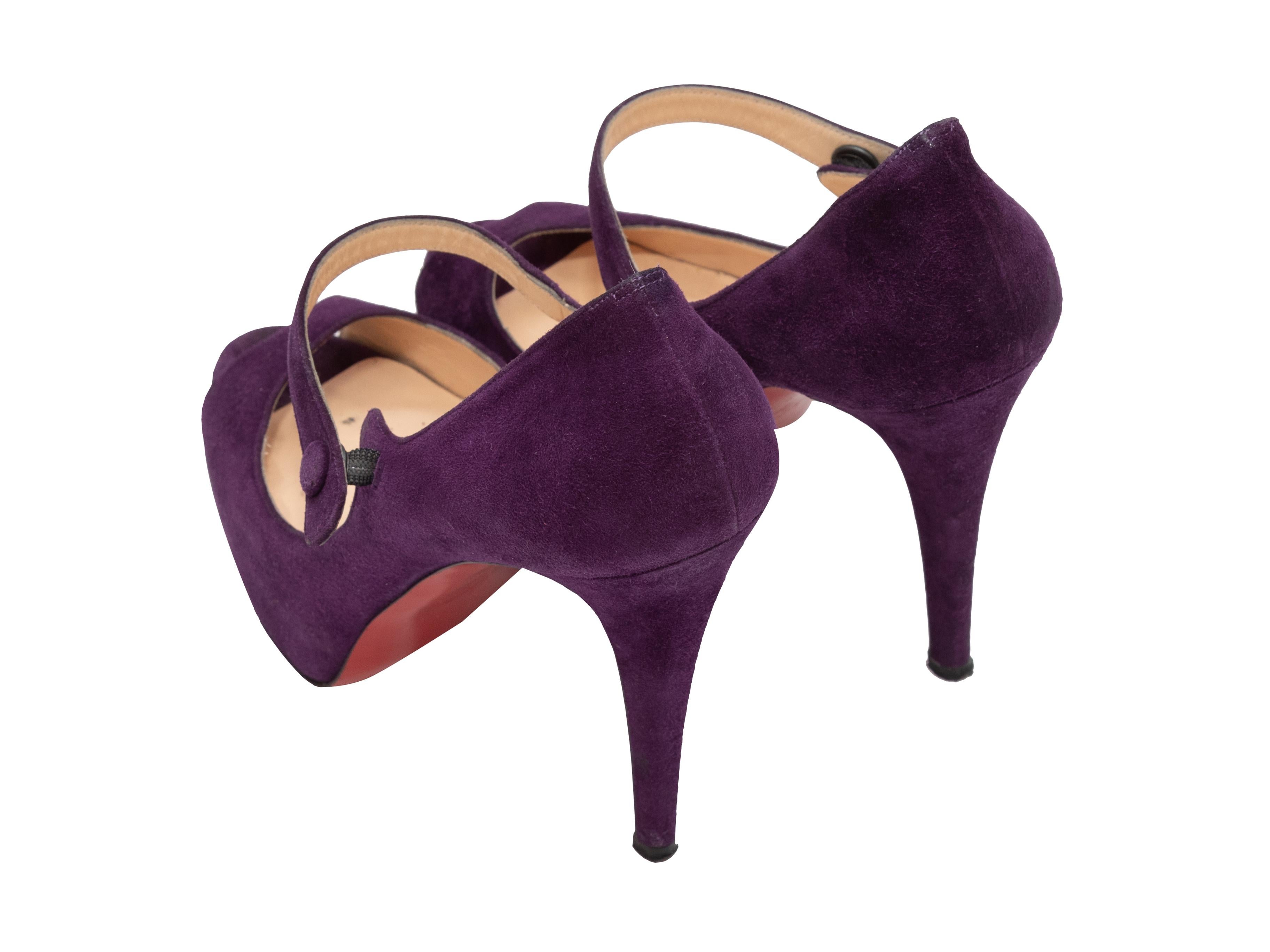 Christian Louboutin Eggplant Suede Peep-Toe Mary Jane Heels In Good Condition In New York, NY