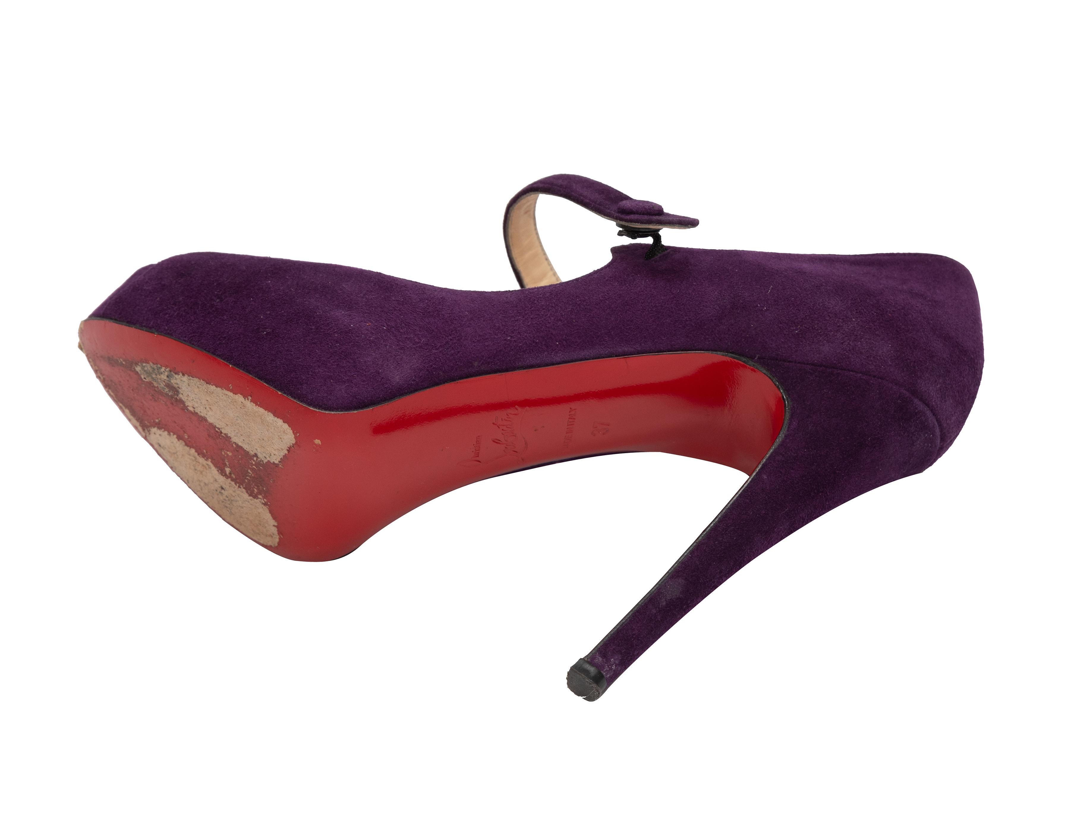 Christian Louboutin Eggplant Suede Peep-Toe Mary Jane Heels 1