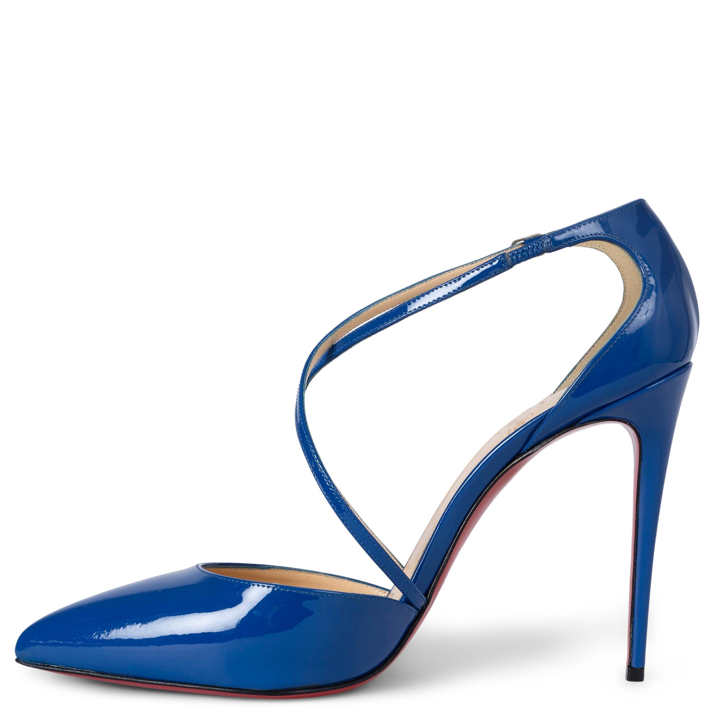 Blue CHRISTIAN LOUBOUTIN electric blue patent CROSS BLAKE 100 Pumps Shoes 40.5