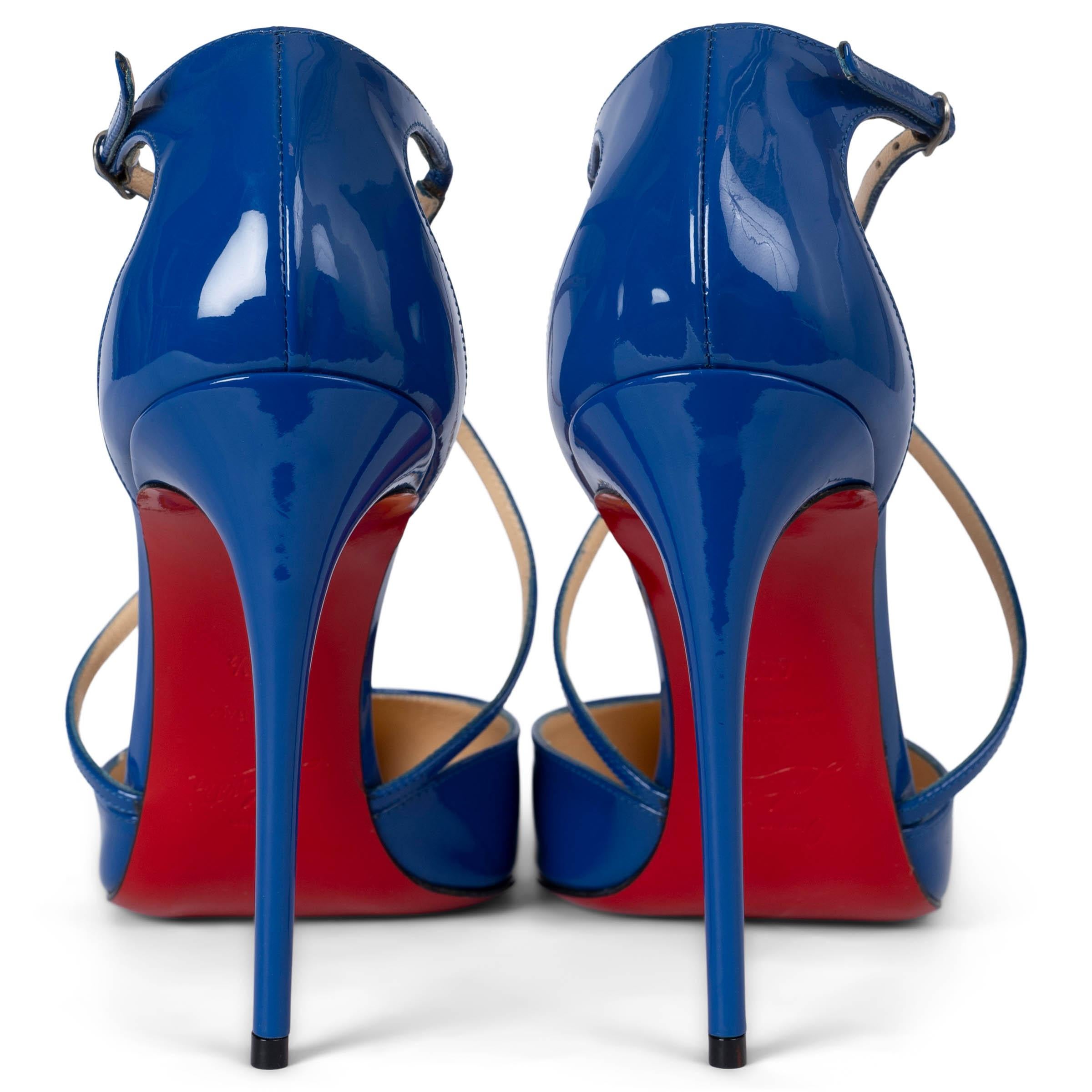 CHRISTIAN LOUBOUTIN electric blue patent CROSS BLAKE 100 Pumps Shoes 40.5 For Sale at 1stDibs