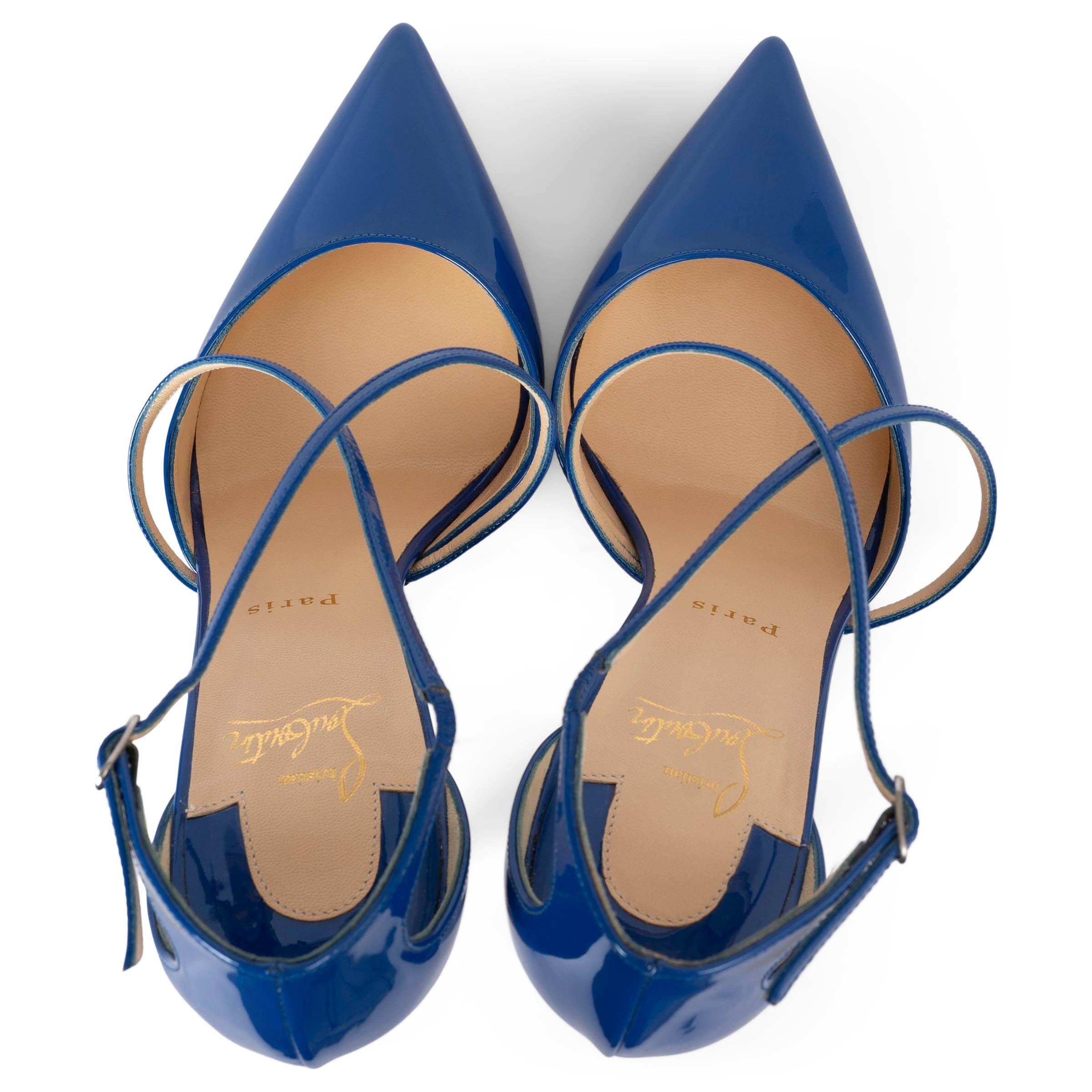 CHRISTIAN LOUBOUTIN electric blue patent CROSS BLAKE 100 Pumps Shoes 40.5 1