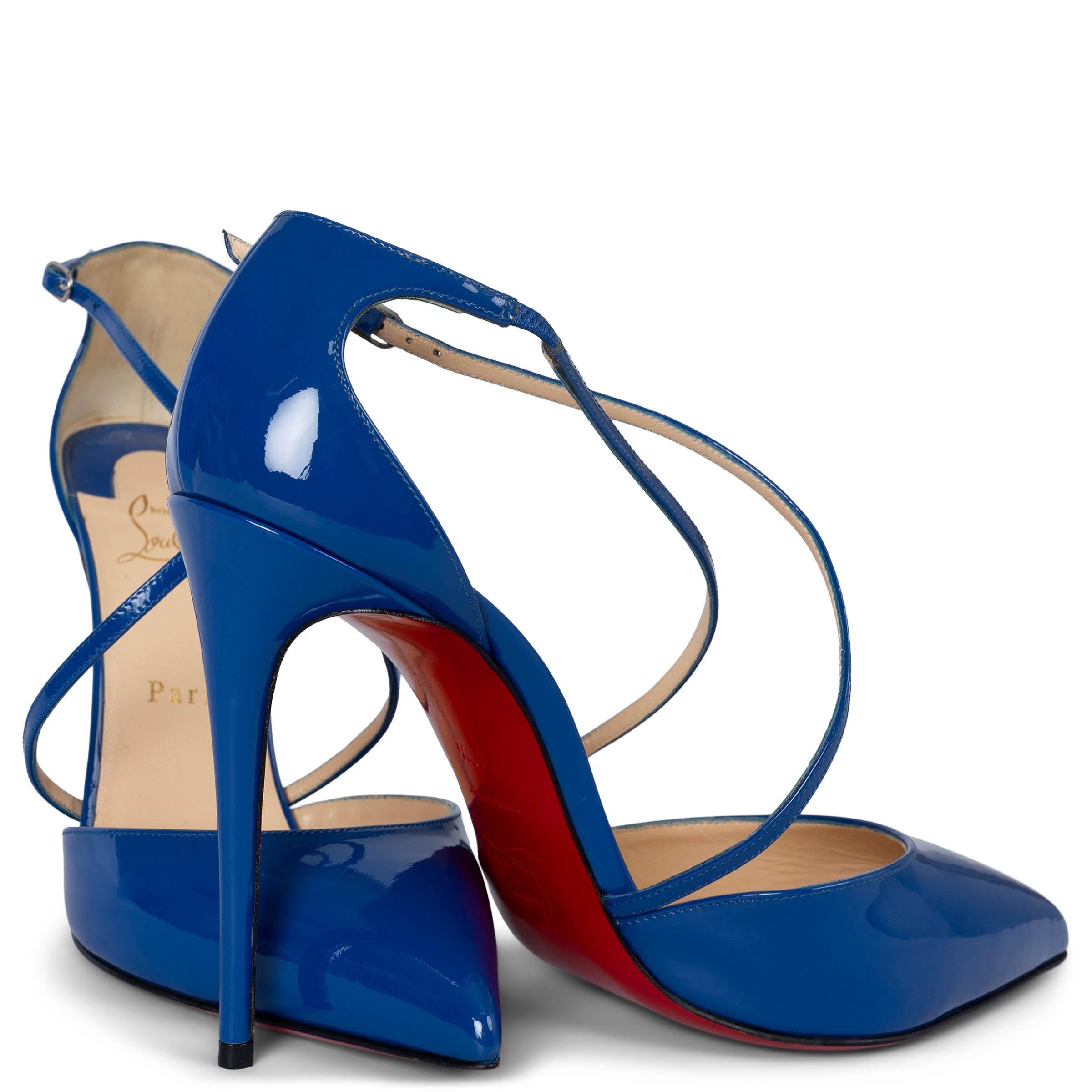 CHRISTIAN LOUBOUTIN electric blue patent CROSS BLAKE 100 Pumps Shoes 40.5 2