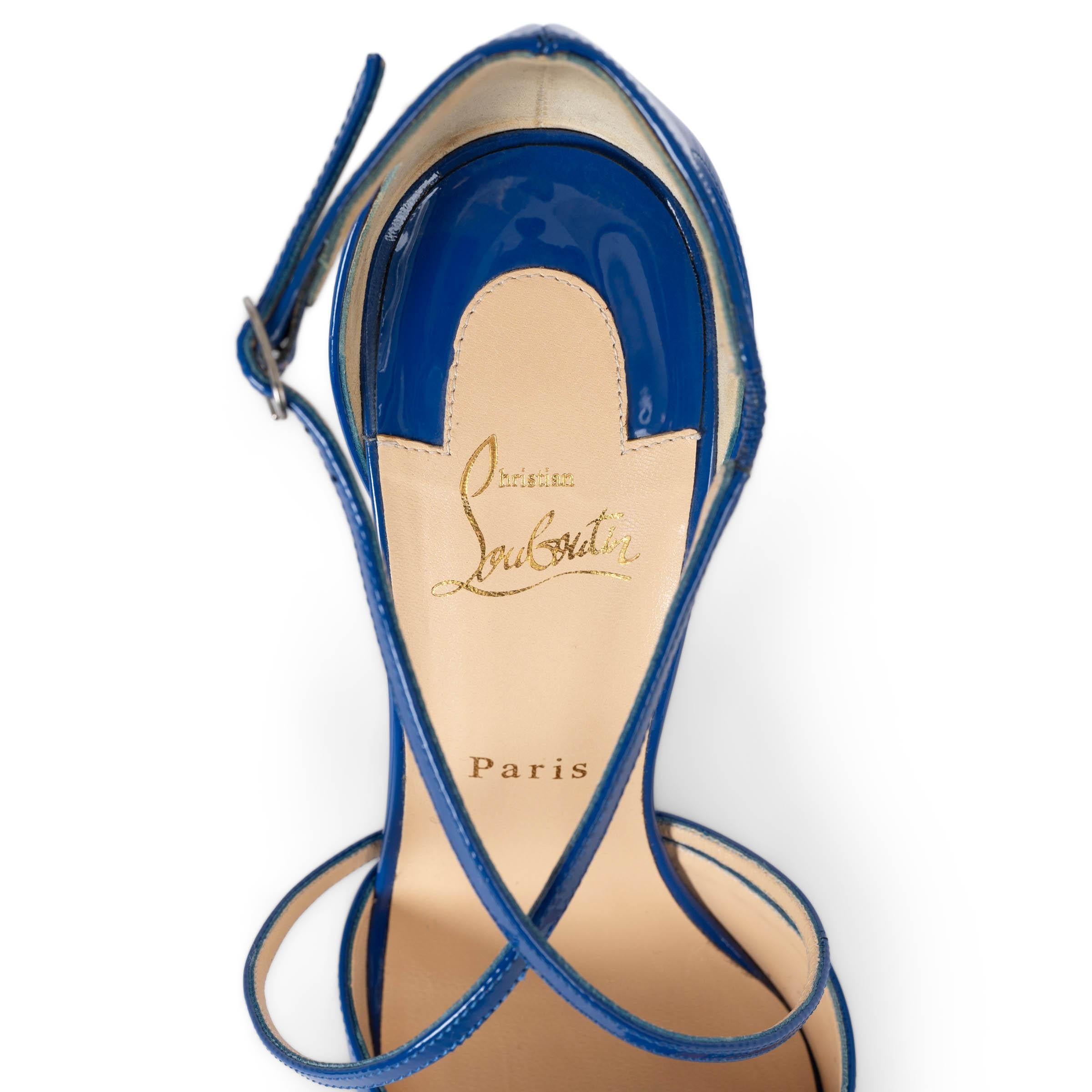 CHRISTIAN LOUBOUTIN electric blue patent CROSS BLAKE 100 Pumps Shoes 40.5 3