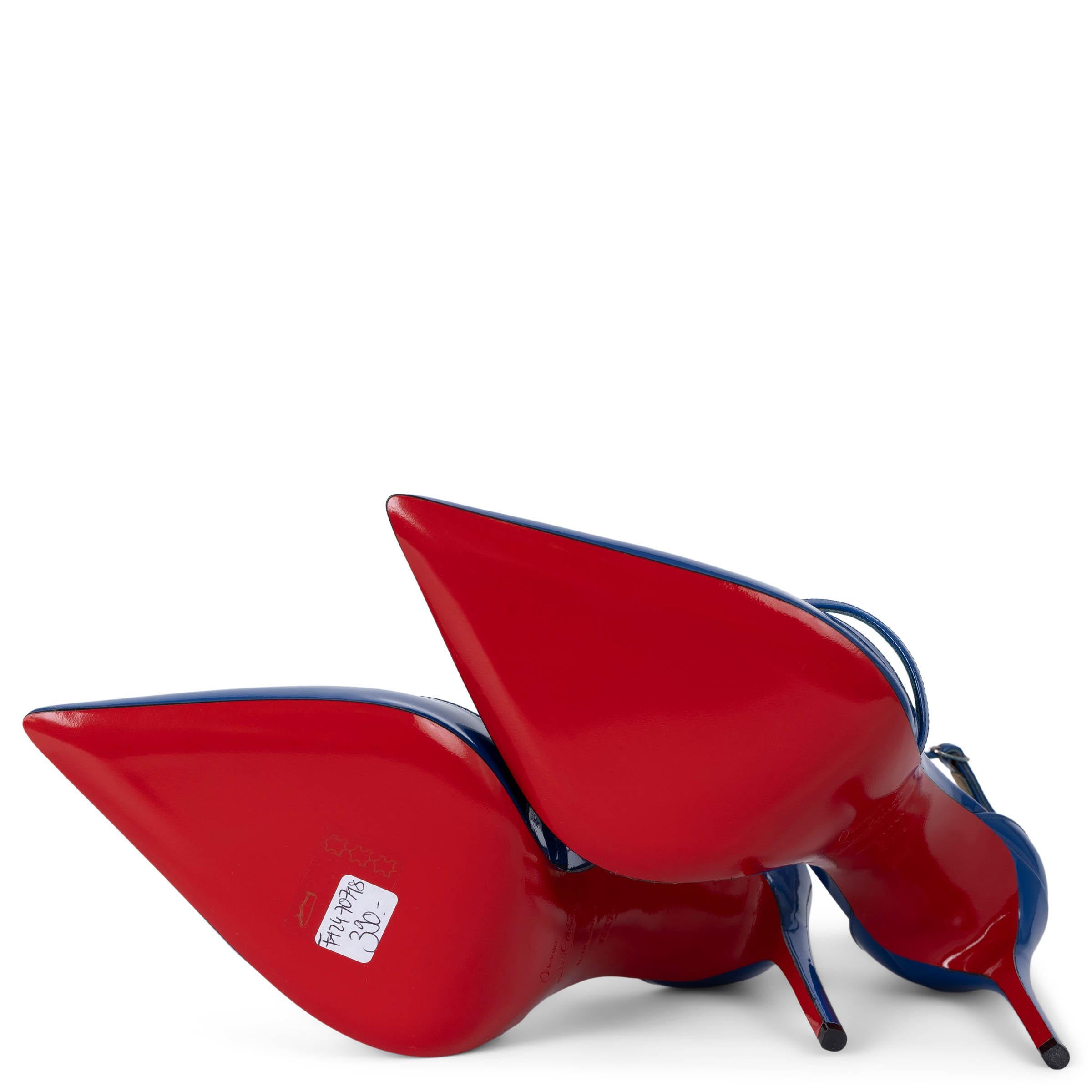 CHRISTIAN LOUBOUTIN electric blue patent CROSS BLAKE 100 Pumps Shoes 40.5 4