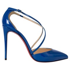 CHRISTIAN LOUBOUTIN electric blue patent CROSS BLAKE 100 Pumps Shoes 40.5