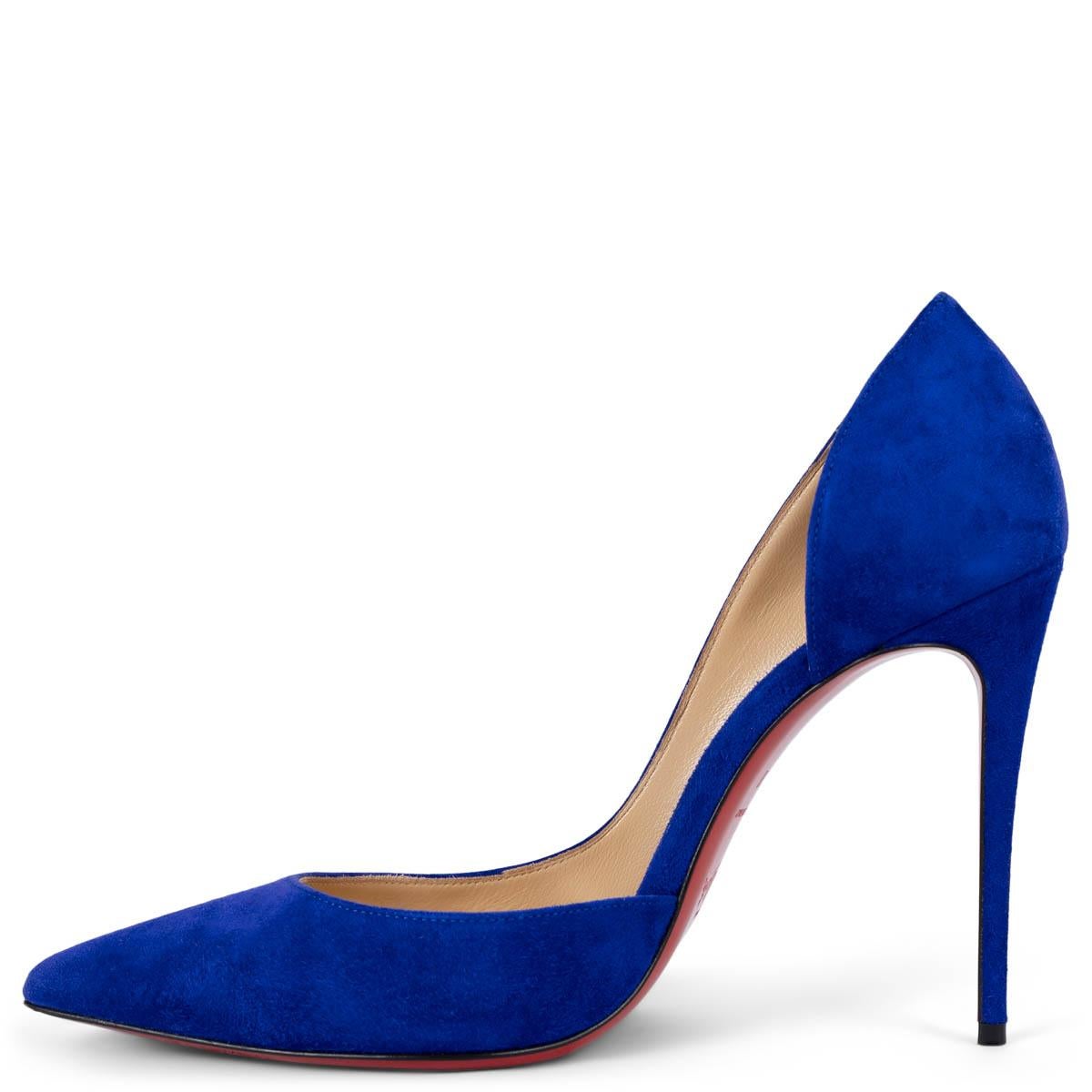 Women's CHRISTIAN LOUBOUTIN Elixir blue suede IRIZA 100 Pumps Shoes 38.5 For Sale