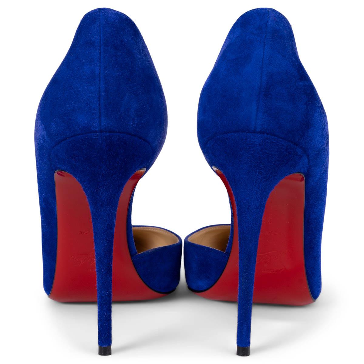 Women's CHRISTIAN LOUBOUTIN Elixir blue suede IRIZA 100 Pumps Shoes 38