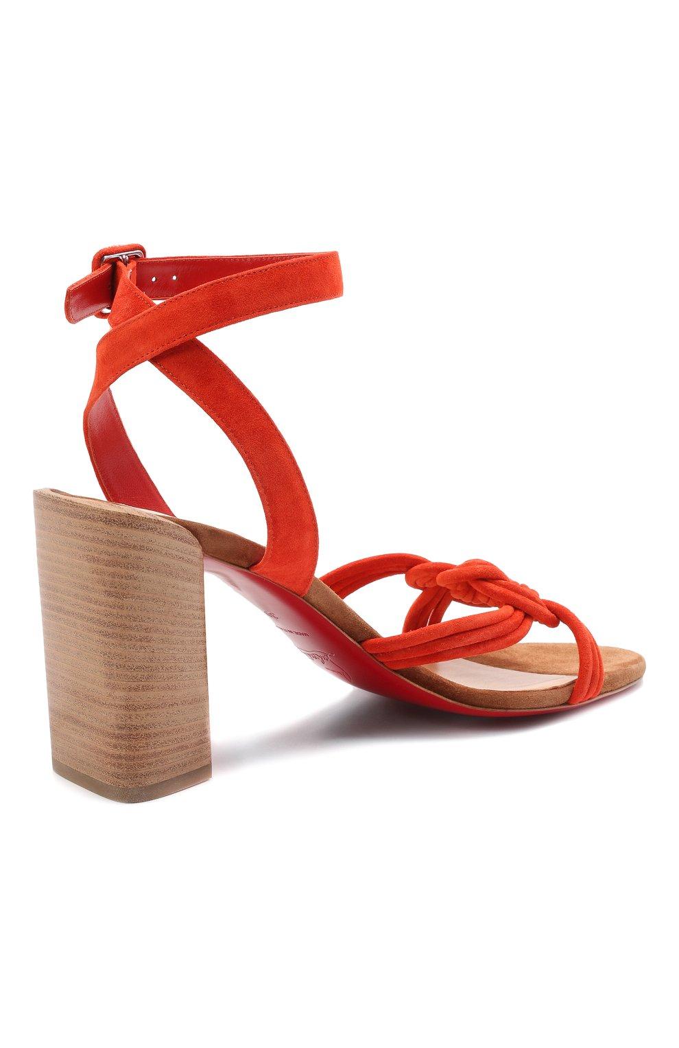 Women's Christian Louboutin Ella 85 Red Veau Velours Sandal Sz 37.5 For Sale