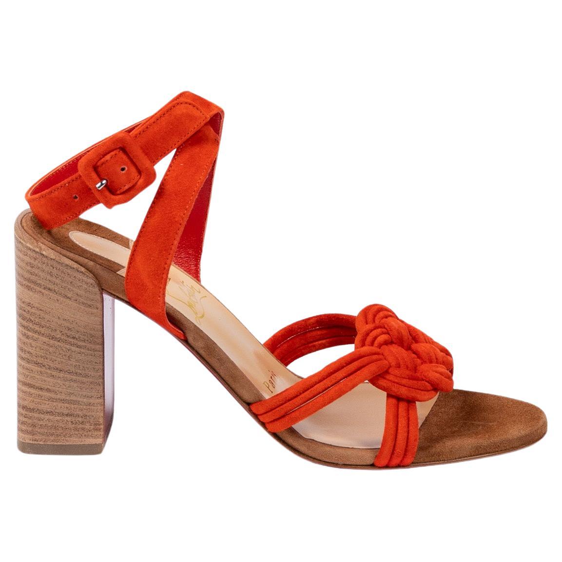 Christian Louboutin Ella 85 Red Veau Velours Sandal Taille 38,5 NWT en vente