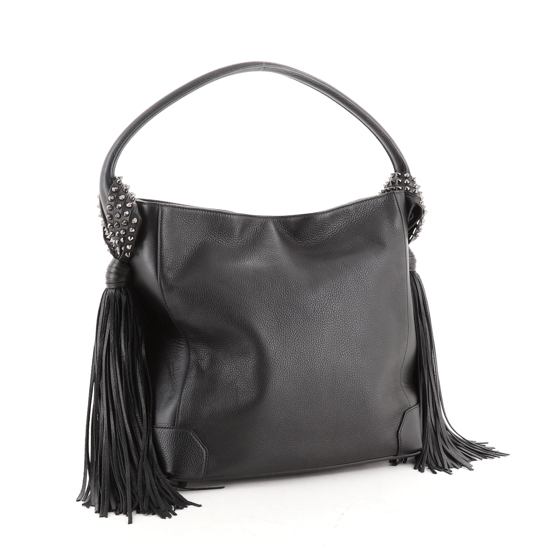 Christian Louboutin Eloise Fringe Hobo Leather Medium
Black

Condition Details: Creasing on exterior, wear on base corners, scratches on hardware.

51003MSC

Height 12