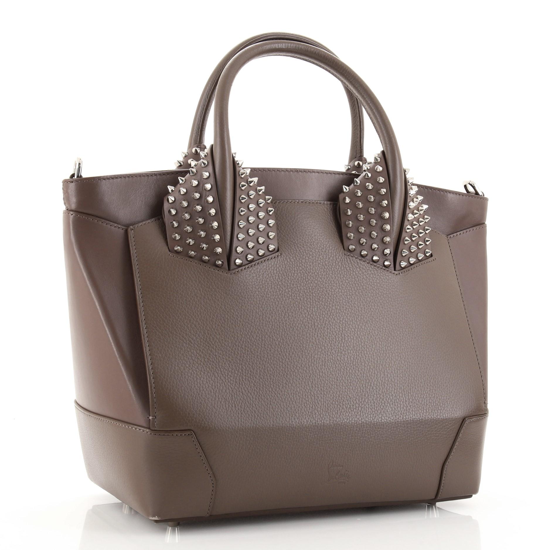 Gray Christian Louboutin Eloise Satchel Spiked Leather Large