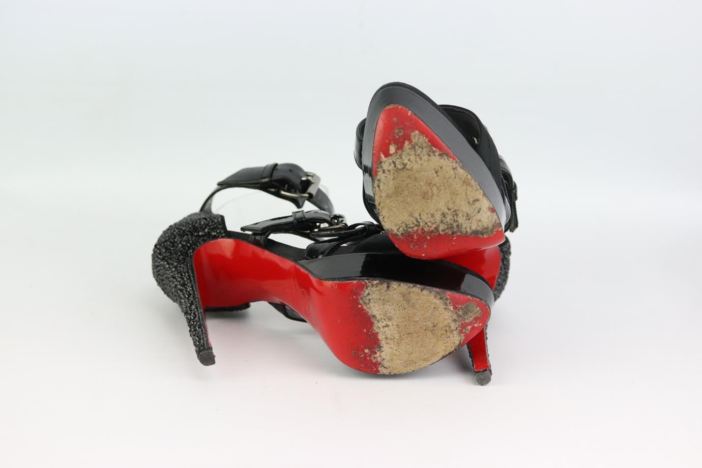 Black Christian Louboutin Embellished Patent Leather Platform Sandals EU 38 UK 5 US 8 
