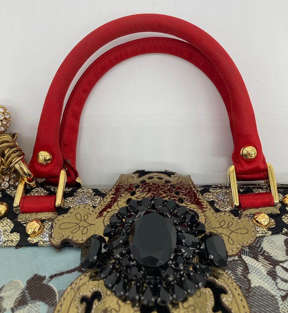 Christian Lacroix Embroidered Silk Crystal Charm Embellished Handbag 4
