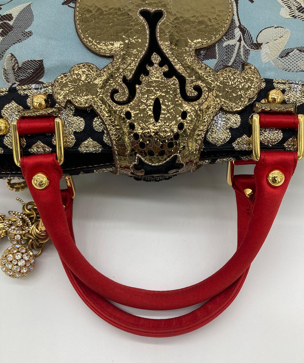 Christian Lacroix Embroidered Silk Crystal Charm Embellished Handbag 5