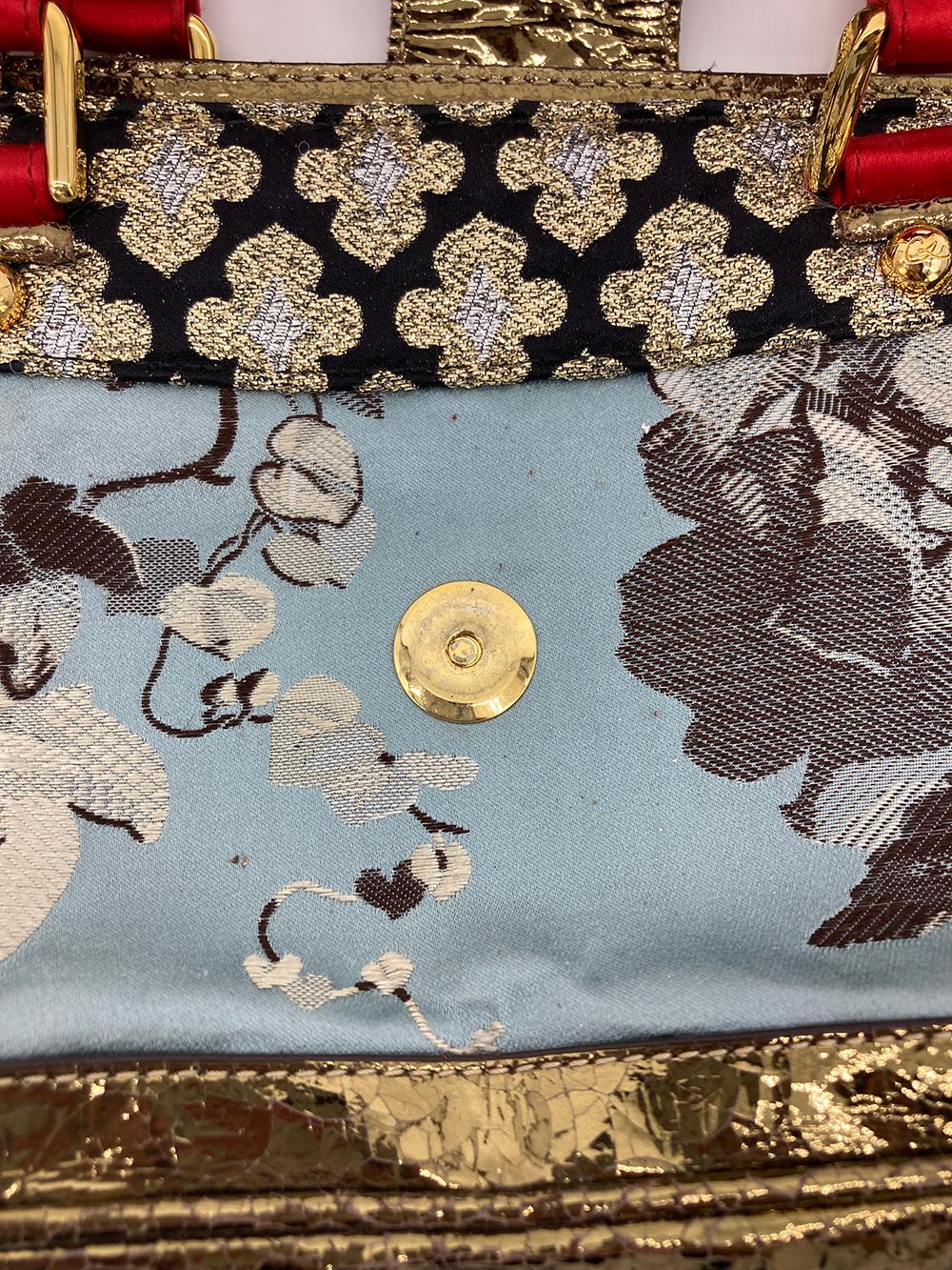 Christian Lacroix Embroidered Silk Crystal Charm Embellished Handbag 10