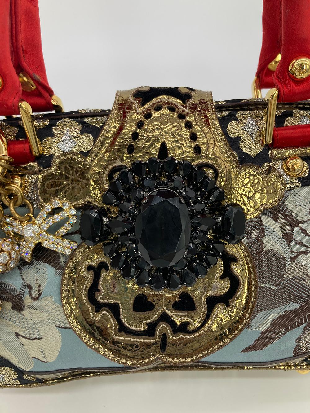 Women's Christian Lacroix Embroidered Silk Crystal Charm Embellished Handbag