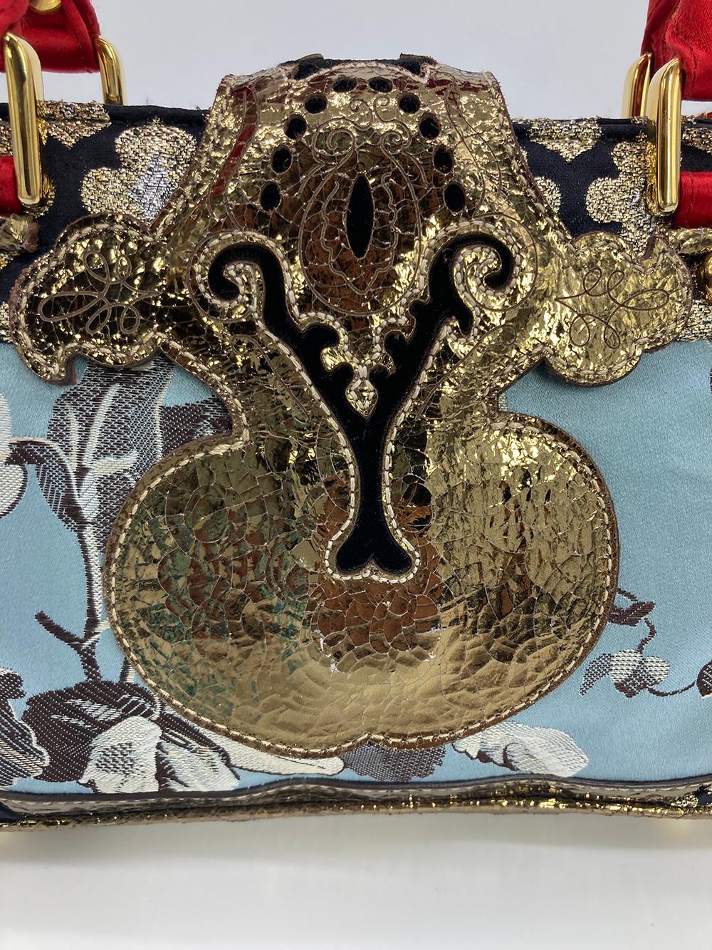 Christian Lacroix Embroidered Silk Crystal Charm Embellished Handbag 1
