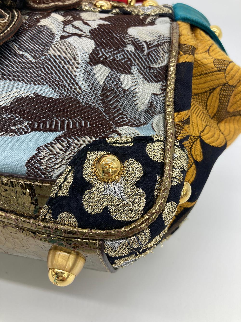 Christian Lacroix Embroidered Silk Crystal Charm Embellished Handbag 2