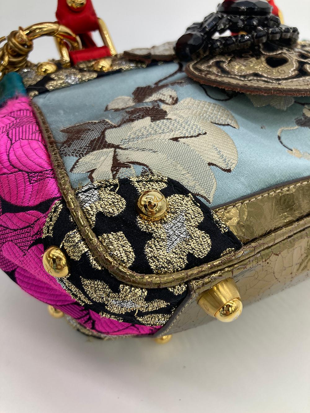 Christian Lacroix Embroidered Silk Crystal Charm Embellished Handbag 3