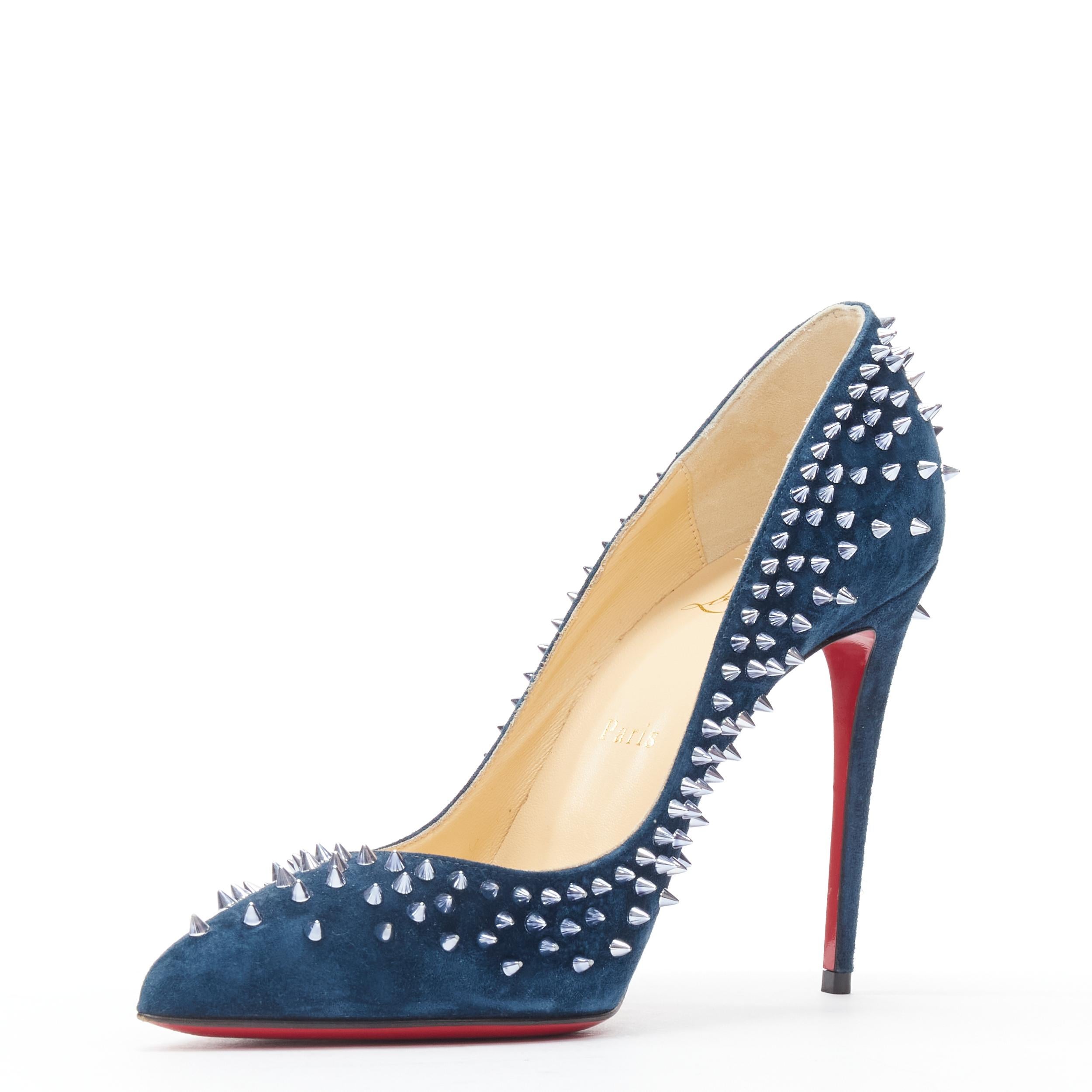 CHRISTIAN LOUBOUTIN Escaparic navy blue spike stud pigalle pump EU38.5 In Excellent Condition In Hong Kong, NT