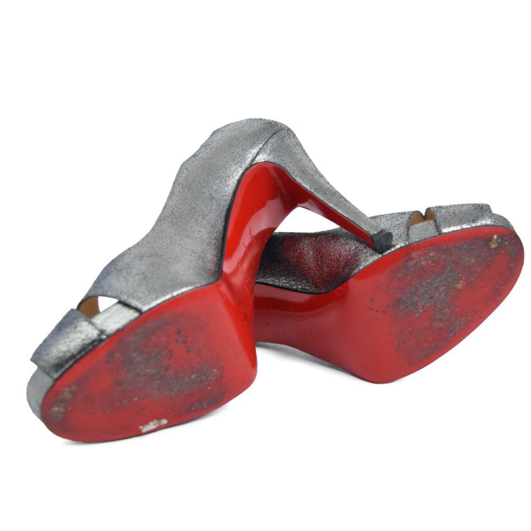 Women's Christian Louboutin-EU 37.5- Metallic Peep Toe Pumps For Sale