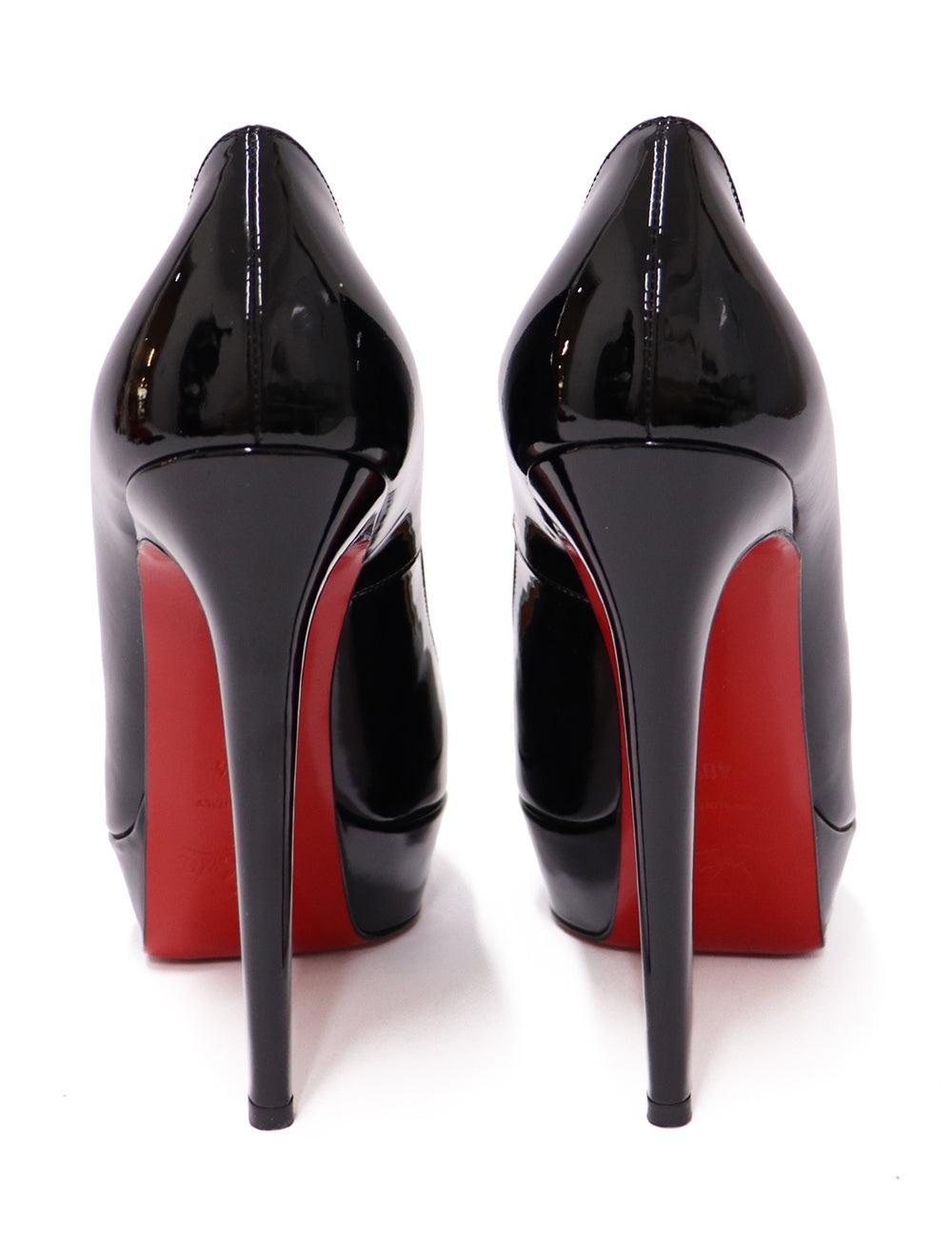 Women's Christian Louboutin EU 40.5 Black Patent Leather Platform Pumps with Heel