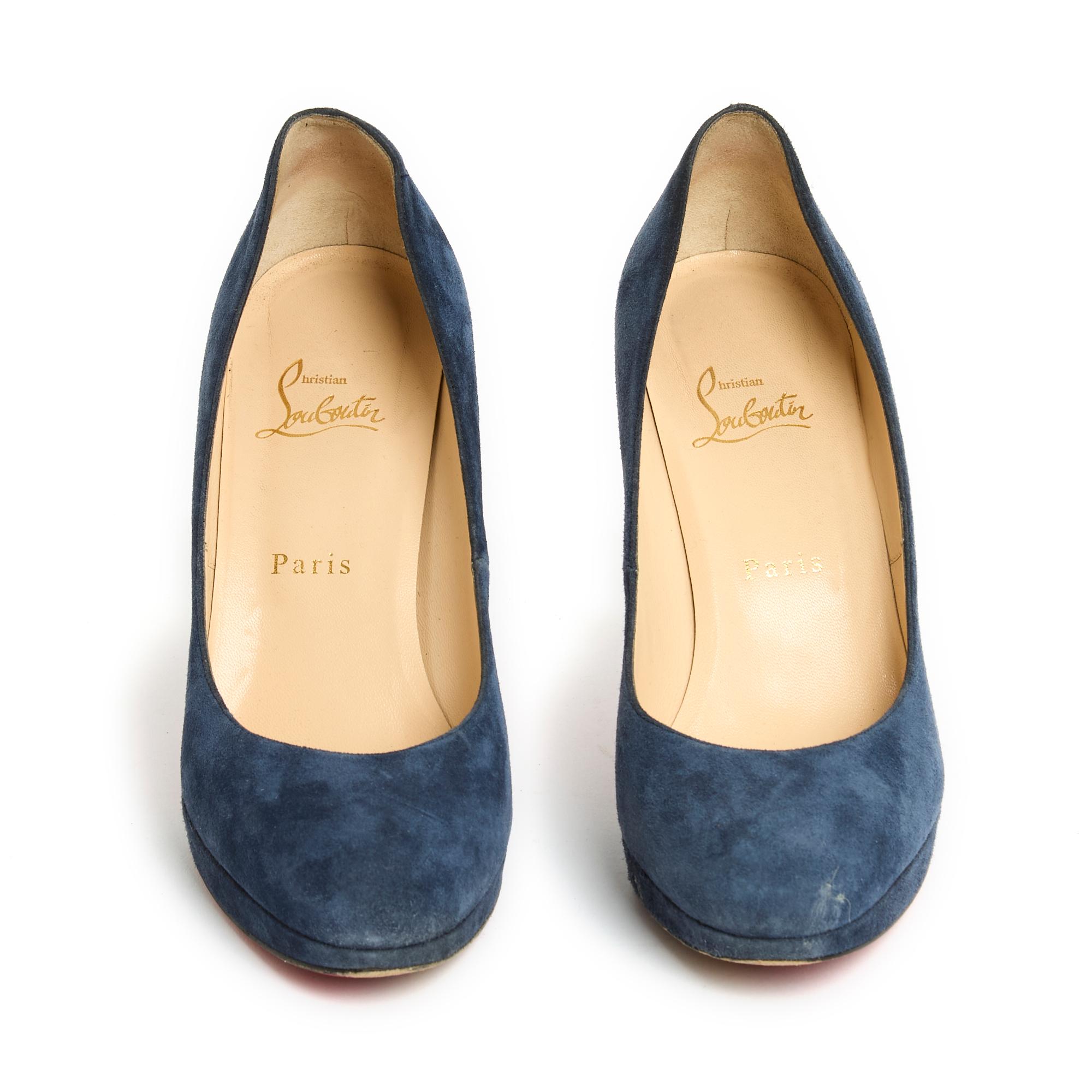 Christian Louboutin EU39 Fifi 100 Blue Suede Pristine In Excellent Condition For Sale In PARIS, FR