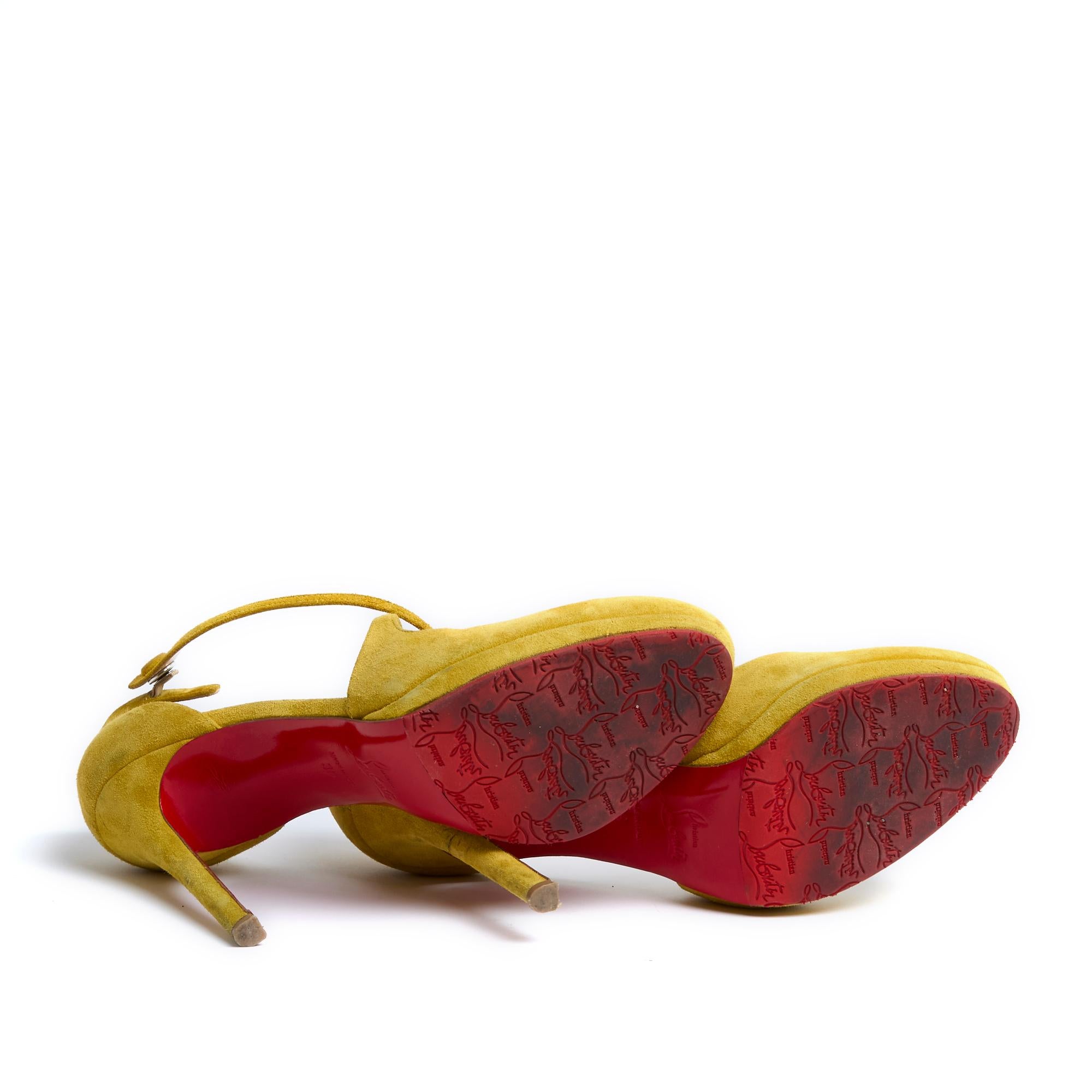 Christian Louboutin EU39 Fifi 100 Yellow Suede Salome US8.5 For Sale 1