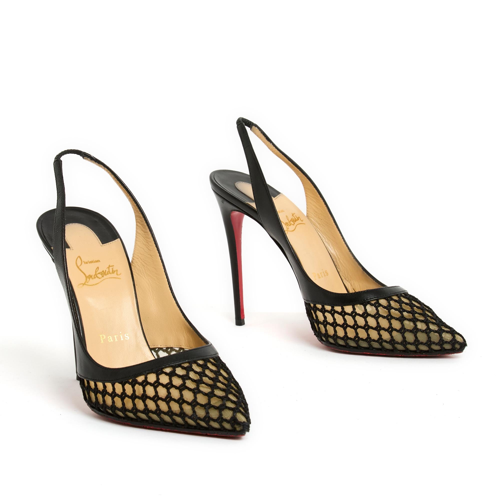 Christian Louboutin EU39 Kate 120 Sling Black Net Pristine In Excellent Condition For Sale In PARIS, FR