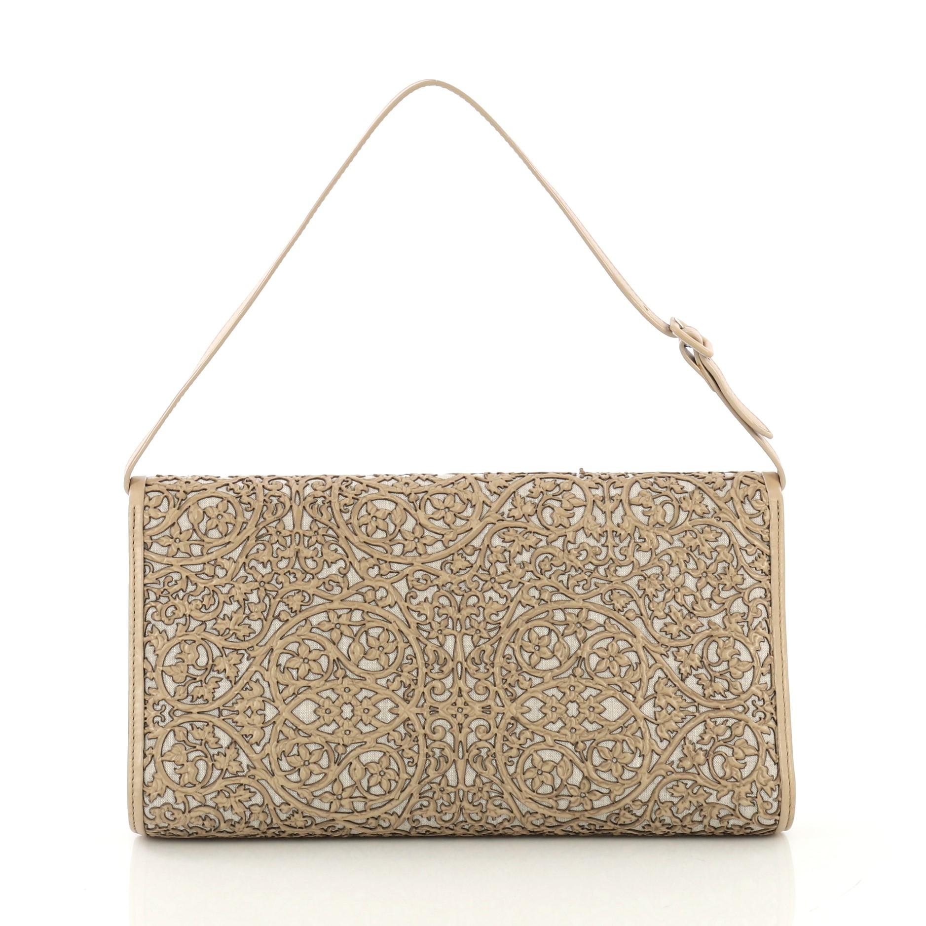 Christian Louboutin Evita Pampas Clutch Laser Cut Leather and Canvas In Good Condition In NY, NY