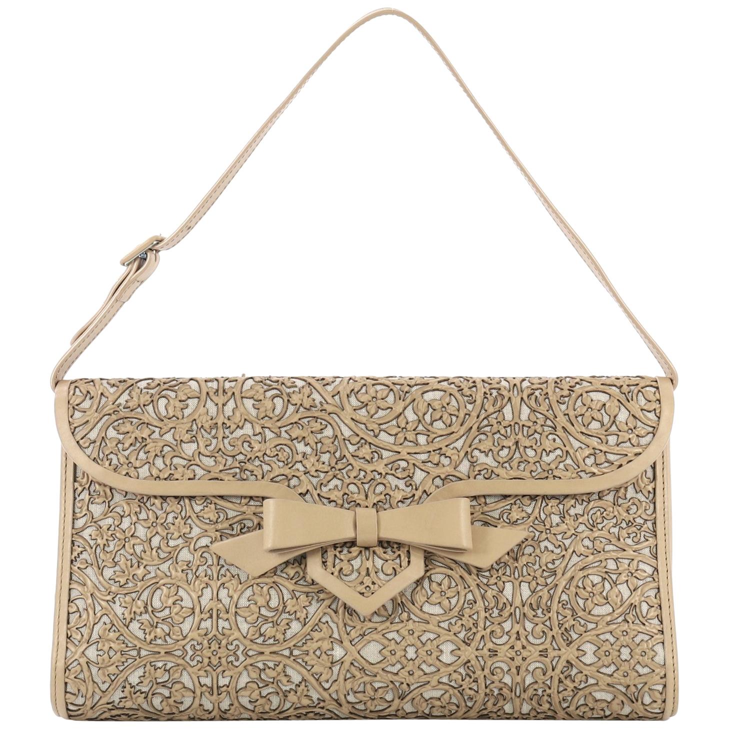 Christian Louboutin Evita Pampas Clutch Laser Cut Leather and Canvas