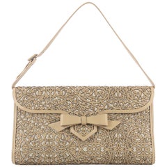 Christian Louboutin Evita Pampas Clutch Laser Cut Leather and Canvas