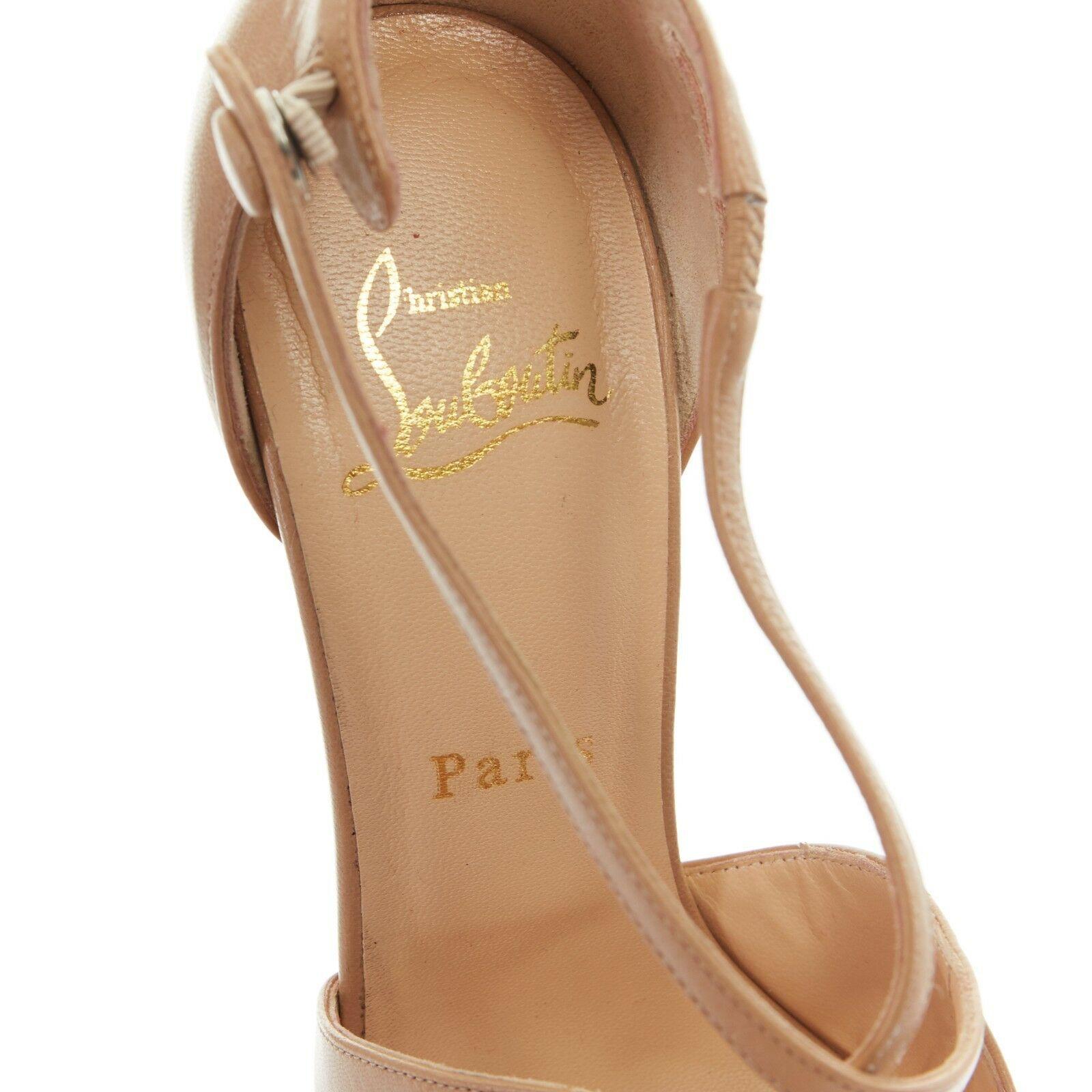 CHRISTIAN LOUBOUTIN Exagona 160 nude beige peep toe platform strap heel EU38 3