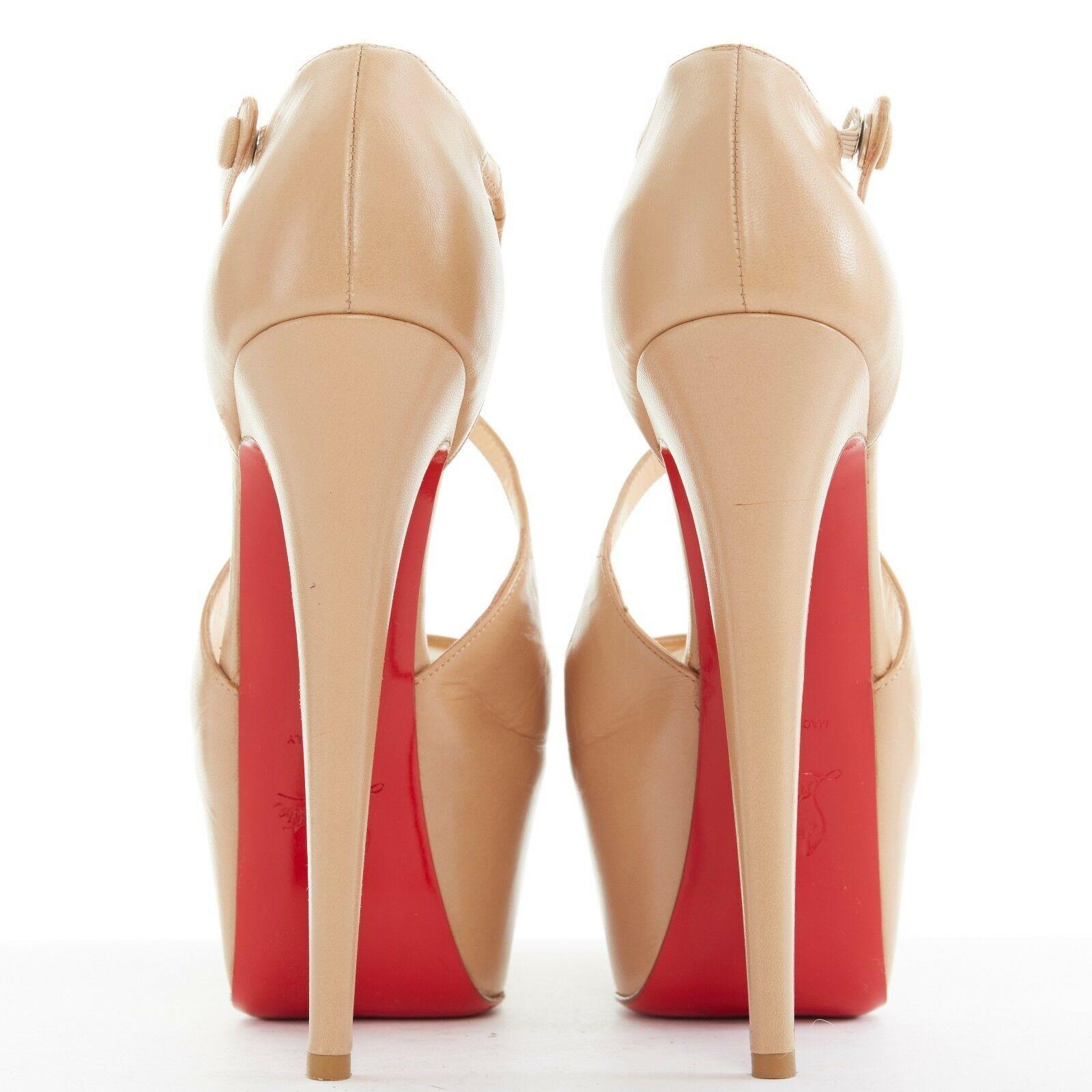 Beige CHRISTIAN LOUBOUTIN Exagona 160 nude beige peep toe platform strap heel EU38