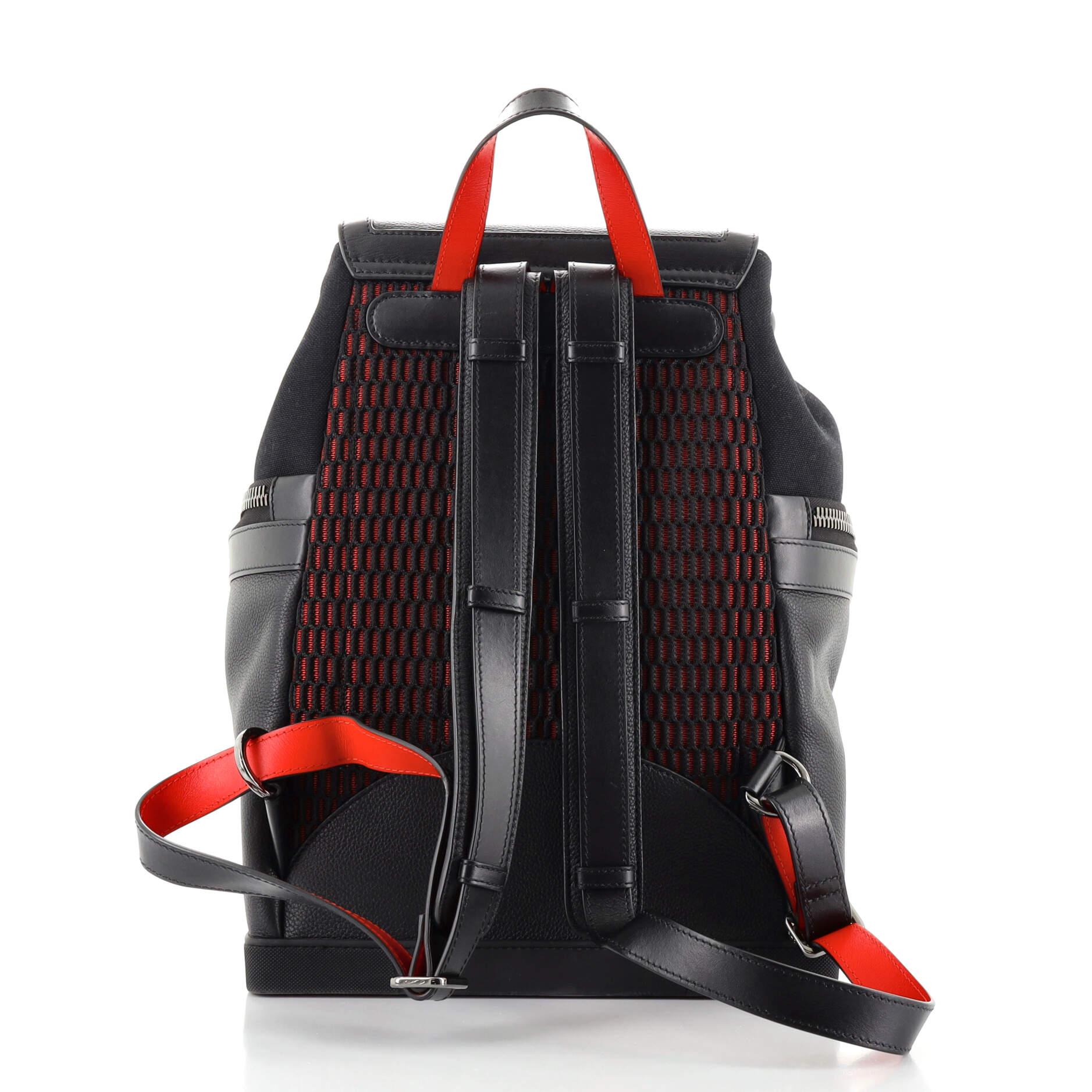 Black Christian Louboutin Explorafunk Backpack Embellished Leather and Canvas
