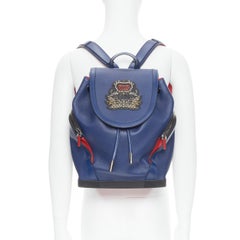 CHRISTIAN LOUBOUTIN Explorafunk navy blue leather spike stud backpack bag