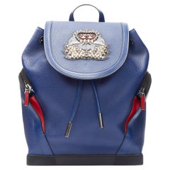 CHRISTIAN LOUBOUTIN Explorafunk navy blue leather spike stud backpack bag