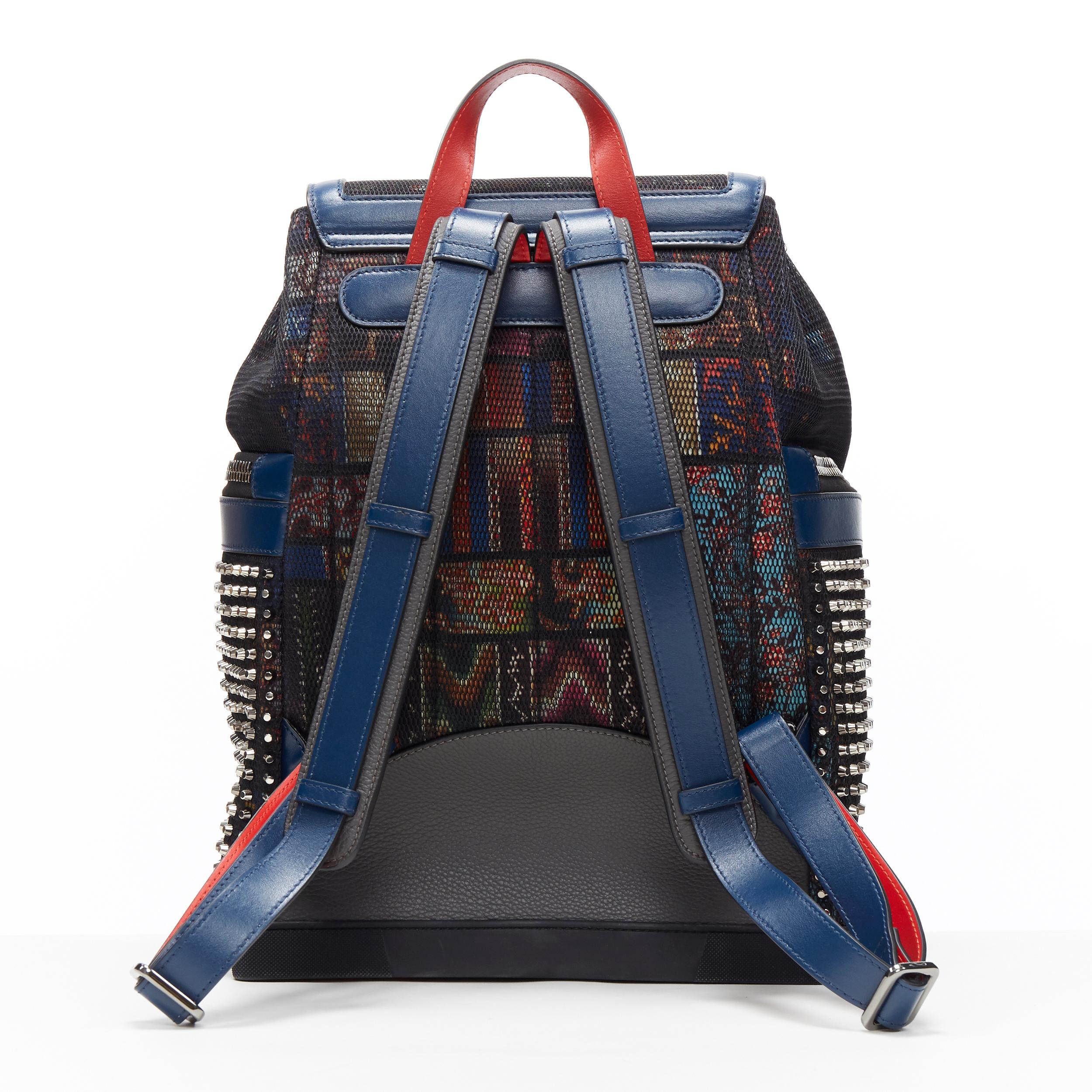 Black CHRISTIAN LOUBOUTIN Explorafunk studded printed mesh leather trimmed backpack