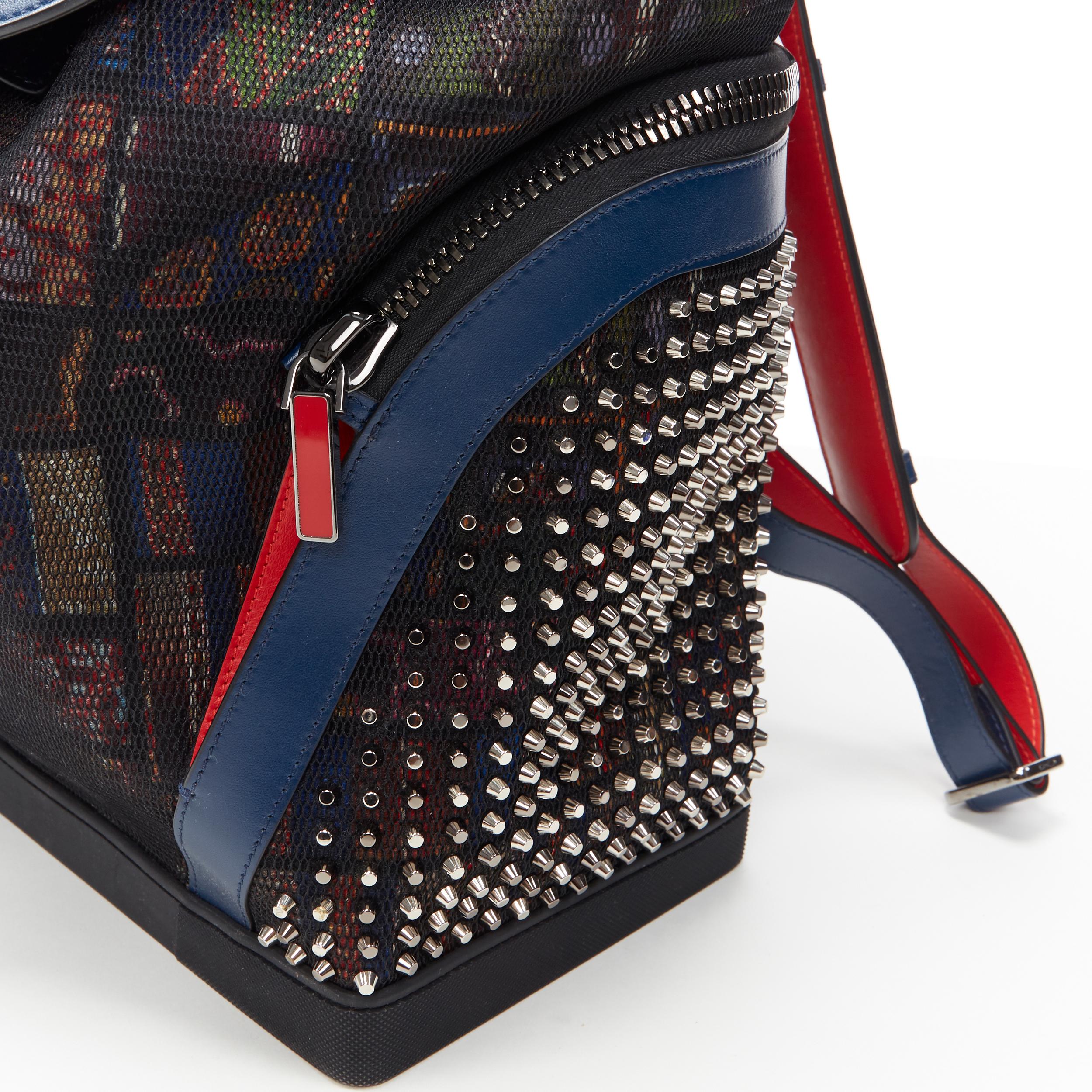 CHRISTIAN LOUBOUTIN Explorafunk studded printed mesh leather trimmed backpack 1