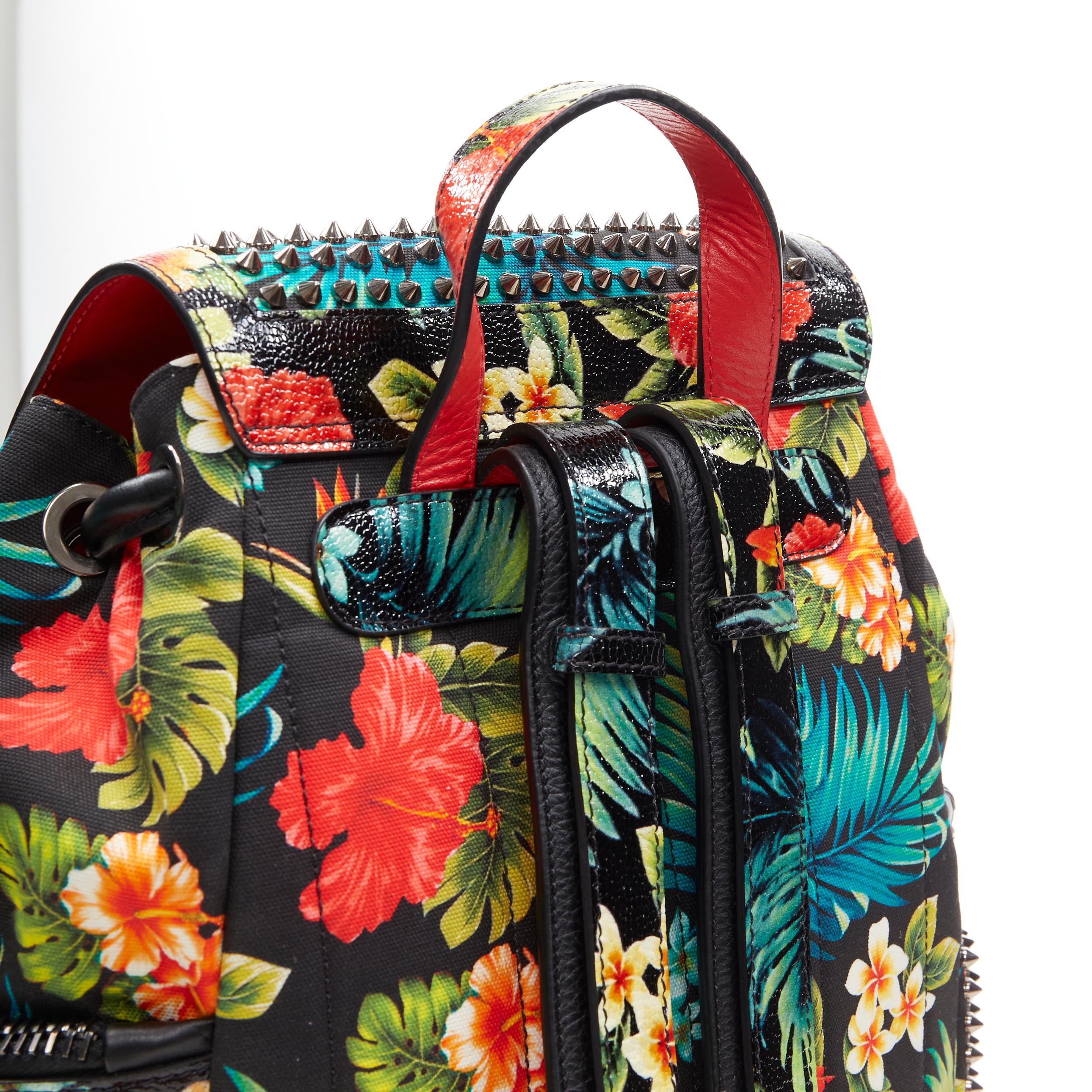 CHRISTIAN LOUBOUTIN Explorafunk tropical floral canvas spike stud backpack bag 2