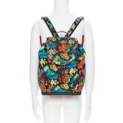 CHRISTIAN LOUBOUTIN Explorafunk tropical floral canvas spike stud backpack bag