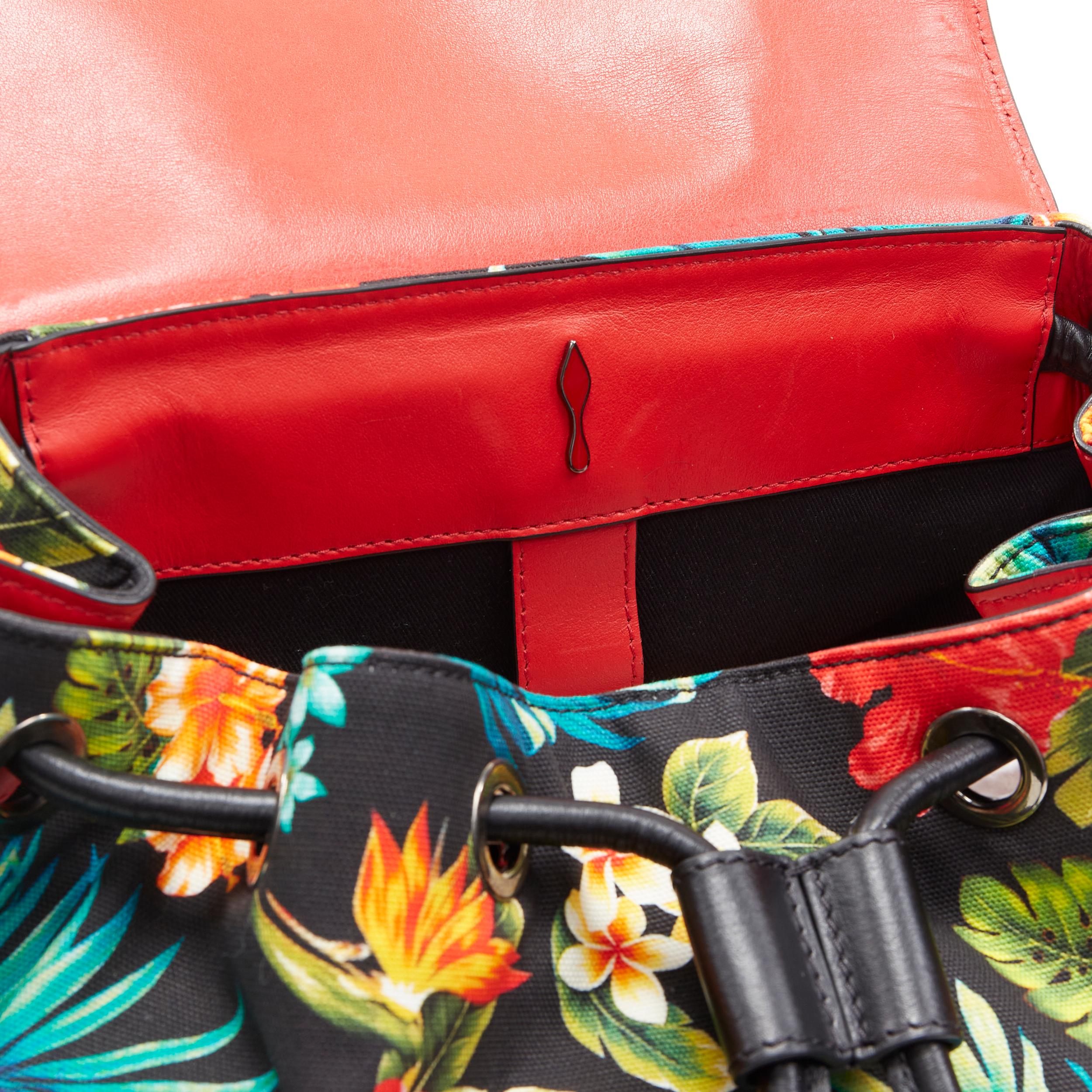 Black CHRISTIAN LOUBOUTIN Explorafunk tropical floral canvas spike stud backpack bag