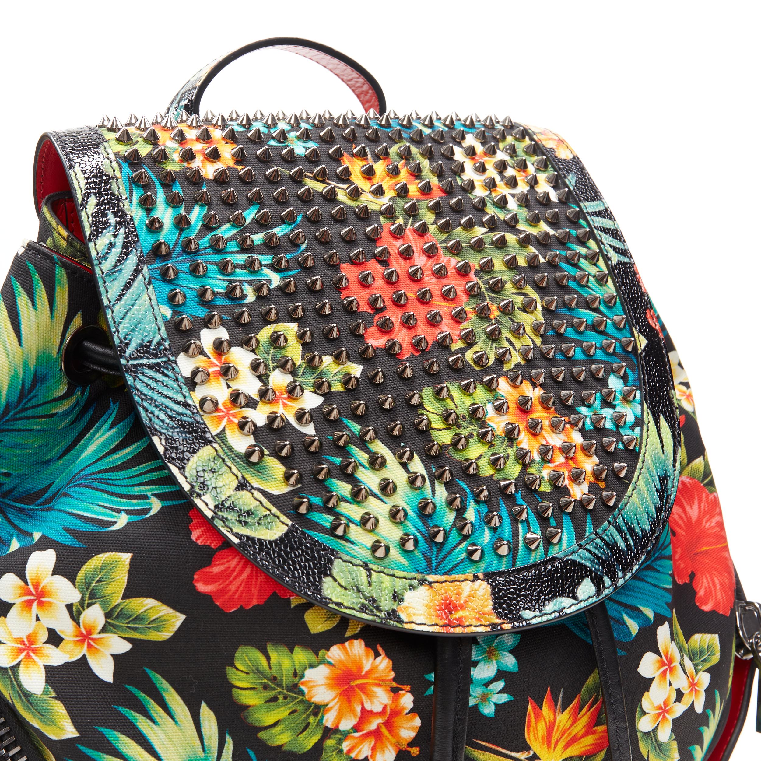 Men's CHRISTIAN LOUBOUTIN Explorafunk tropical floral canvas spike stud backpack bag