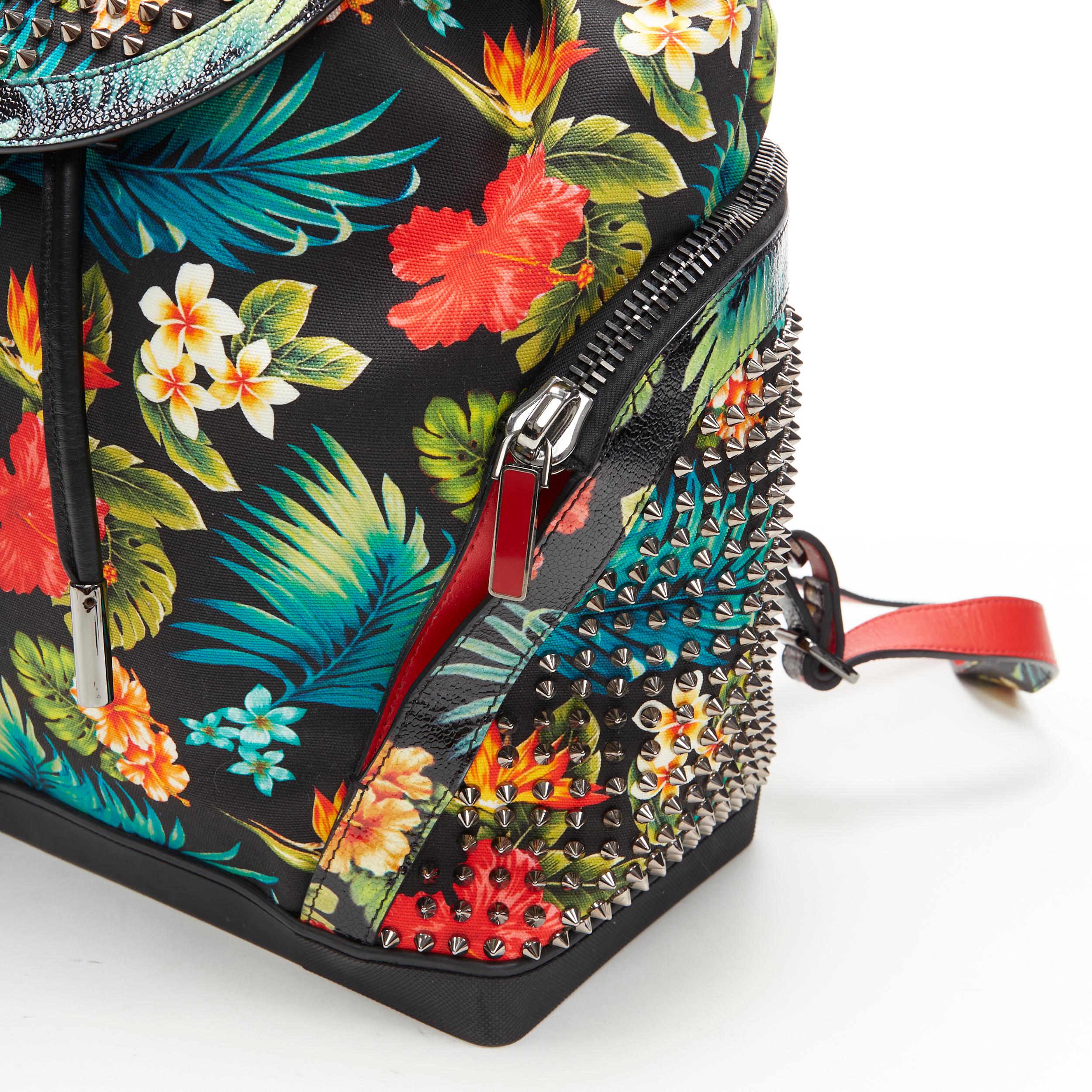 CHRISTIAN LOUBOUTIN Explorafunk tropical floral canvas spike stud backpack bag 1