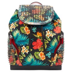 CHRISTIAN LOUBOUTIN Explorafunk tropical floral canvas spike stud backpack bag
