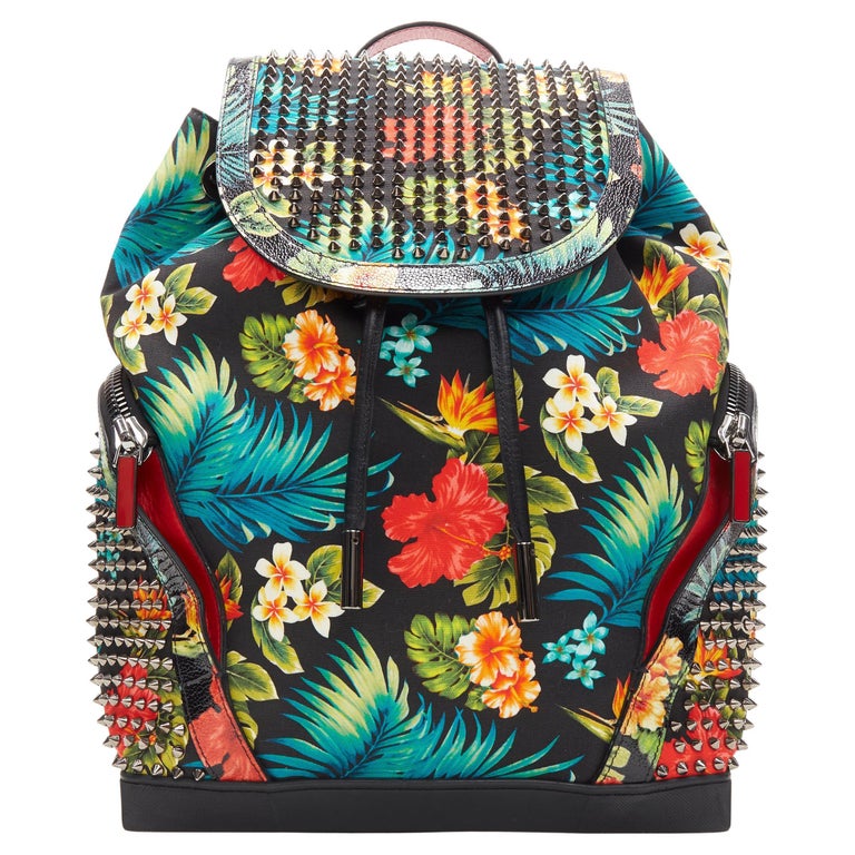 CHRISTIAN LOUBOUTIN Explorafunk tropical floral canvas spike stud backpack  bag at 1stDibs