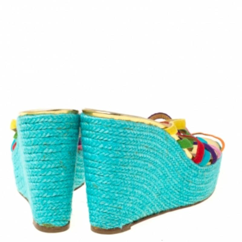 Women's Christian Louboutin Fabric Crepon 110 Espadrille Wedge Platform Sandals Size 40 For Sale