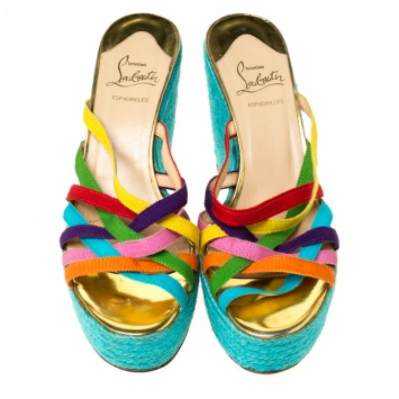 Christian Louboutin Fabric Crepon 110 Espadrille Wedge Platform Sandals Size 40 For Sale 1