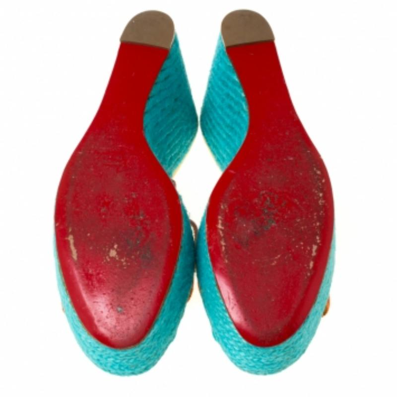 Christian Louboutin Fabric Crepon 110 Espadrille Wedge Platform Sandals Size 40 For Sale 3