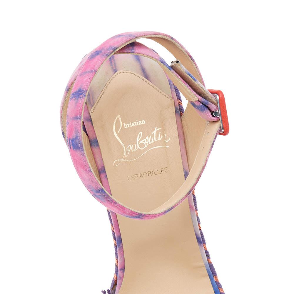 Christian Louboutin Fabric Duplice Ankle Strap Wedges Platform Sandals Size 39 For Sale 2